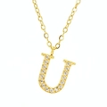 Golden necklace featuring a letter U pendant pave-set with sparkling zircon stones - Letter U / Gold
