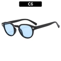 Retro small round frame sunglasses in black finish with light blue lenses, color C6 - Black Frame Blue Lens
