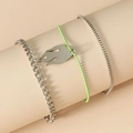 Chunky silver chain set with neon green beads and metallic flame pendant jewelry - Silver Flame Pendant Style (S243)