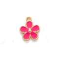 Pink enamel flower charm with golden alloy finish for DIY jewelry and accessories - 13*16mm / Rose Red