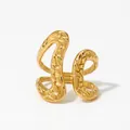 Irregular textured open ring in gold plated stainless steel with geometric snake design - Gold (KB660)