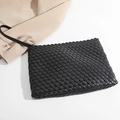 Classic black hand-woven leather clutch with wrist strap for casual or evening wear - 25*2*20 / Black