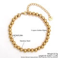 Detail of 18k gold plated 6mm stainless steel ball bracelet with 18+5cm adjustable chain - 6mm/Lobster Clasp Adjustable / Gold