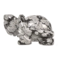 Polished natural stone turtle figurine with black and grey spotted mineral patterns - Snowflake Obsidian / S