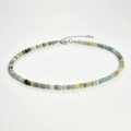 4mm natural stone beaded necklace with multi-color crystal beads and adjustable silver clasp - Amazonite