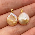 Irregular baroque freshwater pearl pendant in warm champagne peach with gold metal loop - Freshwater Pearl