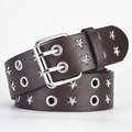 Cintura punk in pelle PU marrone scuro con borchie a stella argentate e fibbia doppia - Standard / caffè