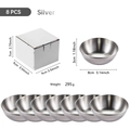 Set of 8 silver stainless steel dipping sauce bowls with packaging box and dimensions - Original Small 8PCS
