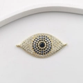 Gold evil eye jewelry connector with blue and clear zircon stones in pavé setting - Eye Connector XJ0004