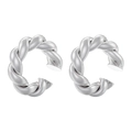 Macro shot of silver C-shaped twisted rope ear cuffs with high-gloss metallic finish - VE1023 Platinum Twisted Braid