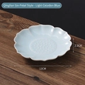 Six-petal celadon ceramic snack plate with 13cm diameter and ice-crack pattern glaze - Six Petals Green Lotus-Light Cyan