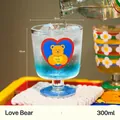 Calice in vetro da 300ml con stampa di orsetto giallo e cuoricini rossi - 300ml / Orso con Cuore