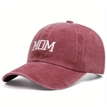 Burgundy washed cotton baseball cap with white MOM embroidery shown at a 45-degree angle - Adjustable / Red (Washed Wine Red)