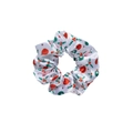 Chouchou en satin blanc avec boules de Noël rouges et motif festif de houx - Style 9 (Boule de Noël Blanche Étoile d'Or)