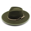 Detail of dark green wool fedora with light beige leather band and gold horseshoe buckle - M(56-58cm) / Army Green