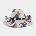 Detail of western cowboy hat with cow print pattern and metallic embossed belt buckle - M (56-58cm) / Cow Print with Black Belt Metal Disc (8#)