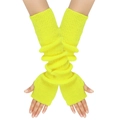 Detailaufnahme langer neongelber Strickhandschuhe ohne Finger mit Rippenstruktur - Neongelb