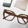 Classic amber brown cat-eye anti-blue light glasses with thick plastic frame for unisex - Coffee Leopard