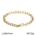 Golden stainless steel hexagon link chain bracelet with lobster clasp 220x7mm 15g - Bracelet / Gold