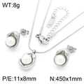 Silver stainless steel jewelry set with white pearls and fluid irregular design - Silver Tone 2-Piece Set