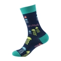 Dark blue crew socks with colorful cartoon jellyfish pattern and vibrant green trim - Dark Blue Cartoon Jellyfish