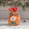 Christmas reindeer plush gift bag in light brown with Nordic knit trim, 18x16cm size - Light Coffee Reindeer Style