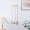 Natural agate slice wind chime with crystal beads on a wooden ring hanger - Crystal Bell Natural Color Agate Slice Wind Chime