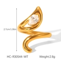 Detail view of a gold spiral ring featuring a teardrop zircon and size specifications - Spiral Snake Pear Clear Zirconia (HC-R30544-WT)