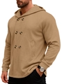 Men's slim fit hooded trench coat in khaki color with unique double-breasted closure - S / Khaki