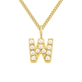 Golden letter W pendant necklace with matte finish and white pearls on chain - Letter W / Gold