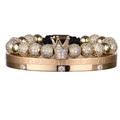 Gold crown bracelet set with micro-pave zircon beads and Forever Love engraved bangle - 2-Piece Set Gold Style 1