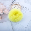 Cute yellow faux rabbit fur hair tie in a soft plush texture for stylish buns - Yellow
