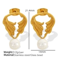 Golden vintage leaf stud earrings with faux pearls made of stainless steel for women - EH416 White Pearl Gold Earrings
