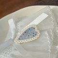 Sweet cream heart duckbill hair clip with colorful rhinestones and lace texture - Lace Rhinestone Edge Heart Duckbill Clip / White