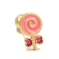 Lollipop stud earring with pink enamel spiral and 18K gold plated screw ball back - Enamel Lollipop / Gold