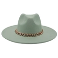Light green wide brim wool felt hat with rose gold metal chain for autumn winter style - Adult (57-60cm) / Mint Green (Acrylic)