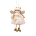 Ange de Noël en peluche blanche avec bois de renne dorés et ailes brillantes - Haut-de-forme Bois d'ange / Blanc