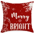 Funda de cojín navideña de lino rojo con estampado Merry and Bright para sofá del hogar - Patrón de Saludo Festivo (YMD422-3)