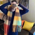 Regenbogen-Karoschal für den Winter mit Fransen und dickem Plüschmaterial - Orangefarbenes Gitter