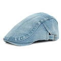 Adjustable light blue washed denim flat cap with vintage bronze buckle closure detail - Adjustable / Light Blue