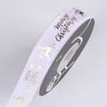 White Christmas grosgrain ribbon with gold foil reindeer and Merry Christmas text - Elk / 2.5cm / White