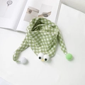 Green and white plaid baby hooded scarf featuring cute large eyes and pom-poms - Green and White Plaid