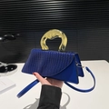 Blue crocodile pattern handbag with gold metal handle and adjustable shoulder strap - Blue