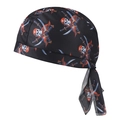 Black paisley pirate dew rag with elastic mesh fabric and skull crossbody pattern - Pirate Pattern No.2
