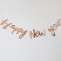 Rose gold Happy New Year banner in cursive font for 2024 party backdrop decoration - Cursive Happy New Year Rose Gold