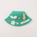Green kids bucket hat with cute plush bunny, stars and cartoon charms on white background - CM8002 Bunny Series / Green
