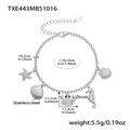 Pulsera marina de acero inoxidable plateado con colgantes de cangrejo, concha y estrella - Pulsera de Cangrejo (TXE443) / 16+5cm / Color Acero