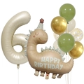 Detail of cream number 6 balloon with cartoon dinosaur and morandi latex balloons set - Number 6 Style