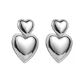 Polished silver heart drop earrings featuring a minimalist double heart overlapping design - Glossy Double Heart Overlapping Silver Earrings (ZE0237)