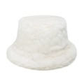 Close-up detail of a soft white faux fur bucket hat featuring thick warm plush texture - M (56-58cm) / White
